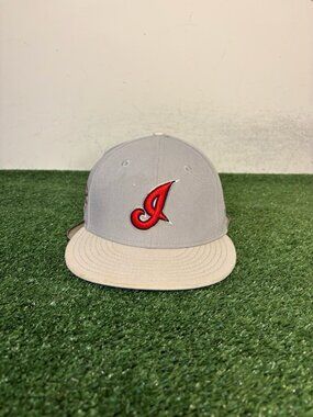 VIntage Cleveland Indians hat cap fitted 7 3/8 gray white new era 59fifty mens